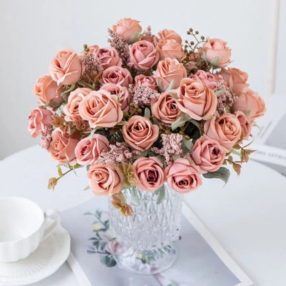 DecorBites™ 8-Head 30cm Pink Peony Silk Bouquet Wedding Home Decoration Flower Wall
