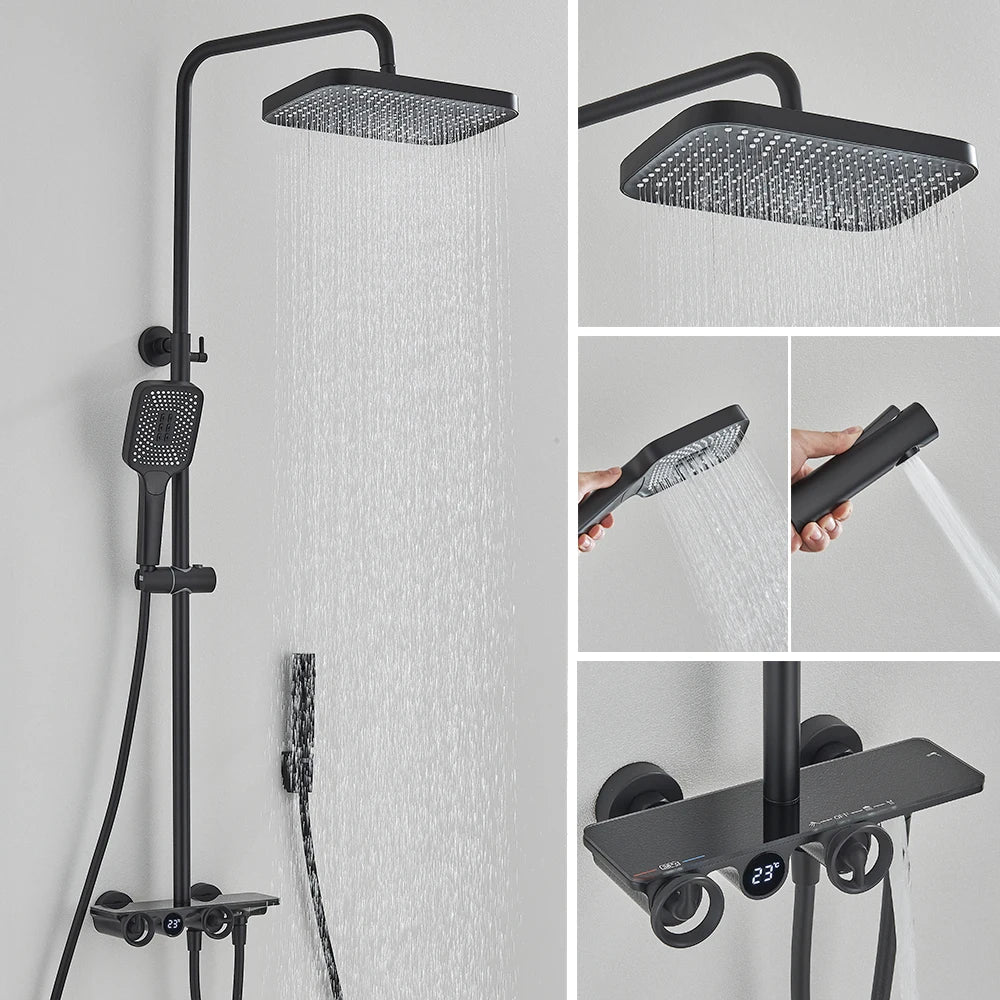DecorBites™ Grey Thermostatic Digital Shower Faucet Set with Rainfall System