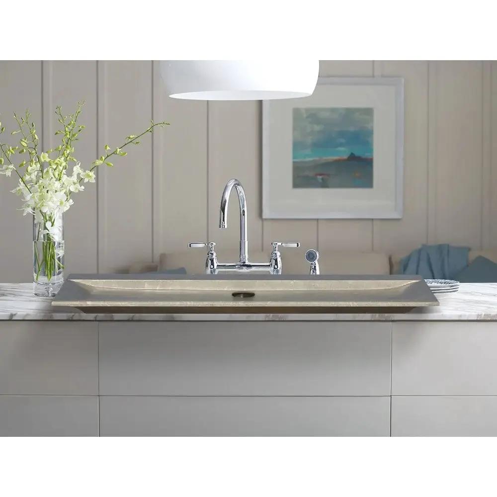GMStone Beige Seagrass Fossil Limestone Hone Rectangle Vessel Sink