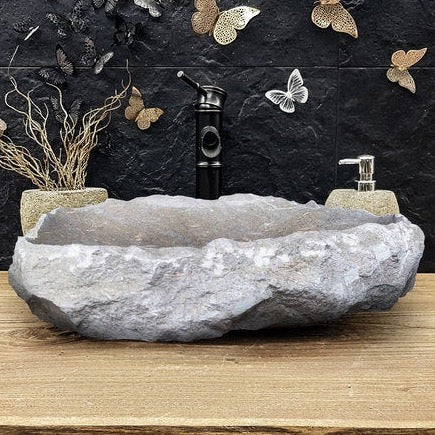 Seagrass Fossil Limestone Vessel Sink 16x20 Rustic Natural Stone Polished Interior