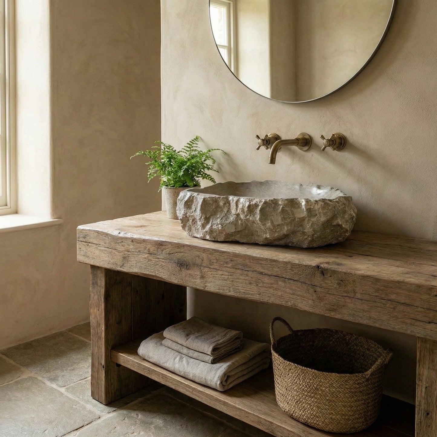 Seagrass Fossil Limestone Vessel Sink 16x20 Rustic Natural Stone Polished Interior