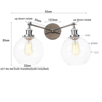 DecorBites™ 2 Head LED Wall Lamps Iron Glass Bedroom Stair Light Fixtures