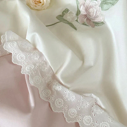 DecorBites™ Flowers Embroidery Lace Princess Bedding Set 1000TC Egyptian Cotton Duvet Cover Set