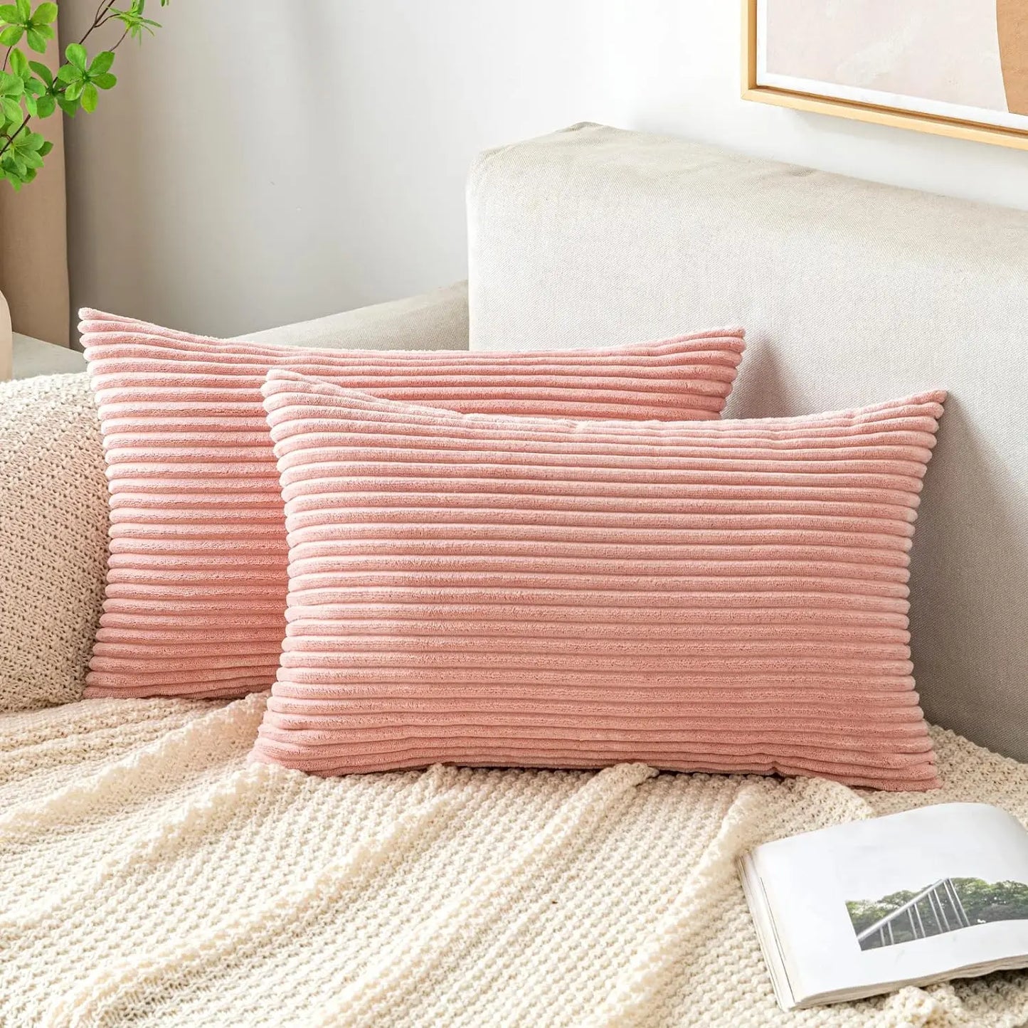 DecorBites™ Corduroy Striped Throw Pillow Covers - Soft Decorative Cushion Cases