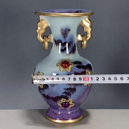 DecorBites™ Lu Qinzhai Jun Porcelain Gem-Inlaid Ring-Holding Bottle Ornaments