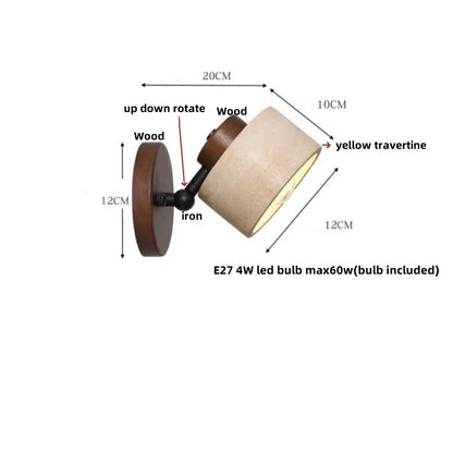 DecorBites™ LED Wall Sconce Iron Rotate Kitchen Bedroom Hallway Yellow Travertine Wood Mirror Light