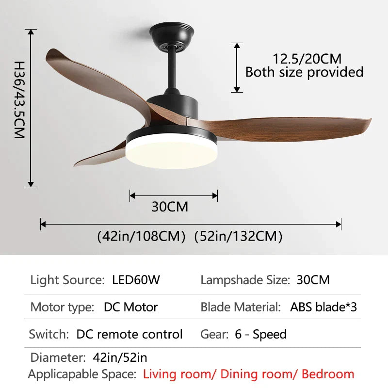 DecorBites™ 52" DC Ceiling Fan with 3 ABS Blades and 60W LED Light, Remote Control