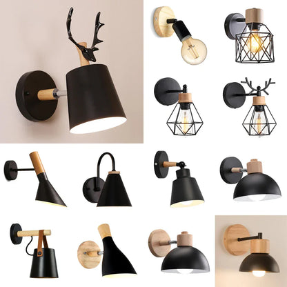 DecorBites™ Black Wooden Wall Light Modern E27 LED Sconce Living Room Decor