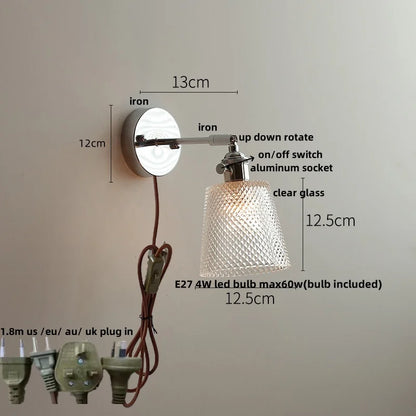 DecorBites™ Crystal Iron LED Wall Light Modern Bedside Lamp Clear Glass Wandlamp