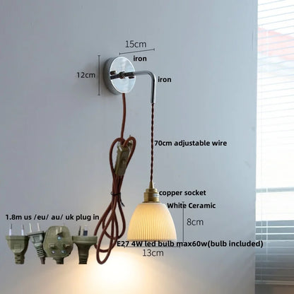 DecorBites™ Ash Wood LED Wall Light with Pull Chain Switch – Japanese Style Bedside Lamp