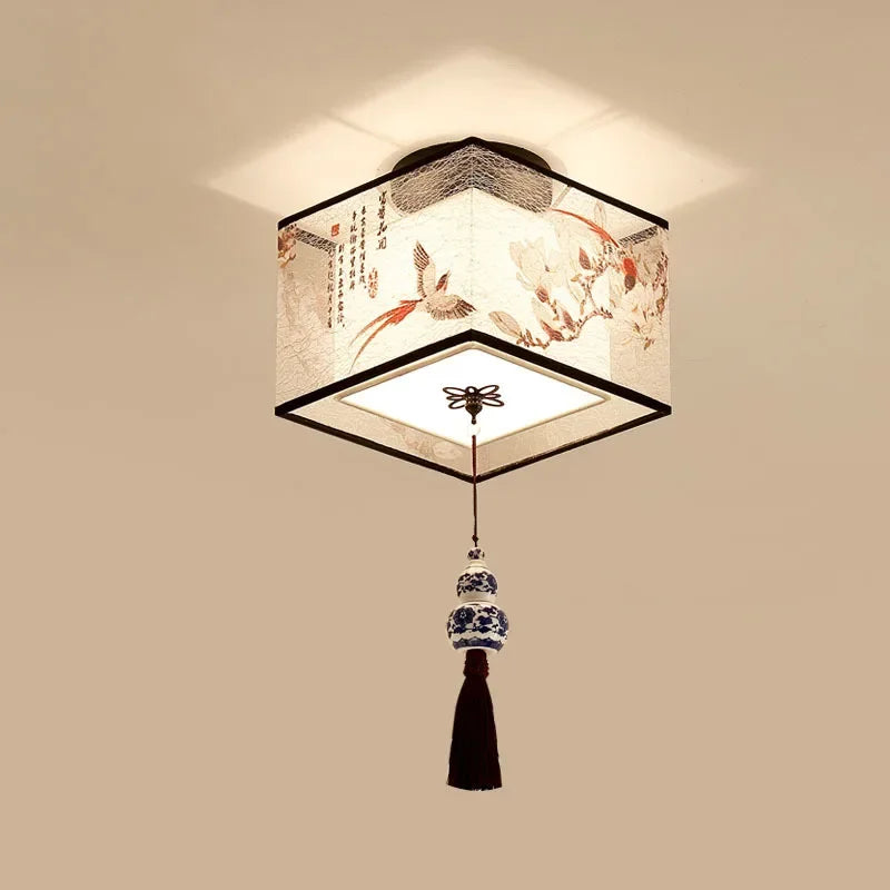 DecorBites™ Lotus Chinese Chandelier Ceiling Lamp Simple Corridor Painting LED Lighting