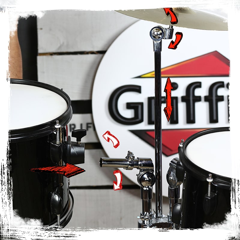 Double Tom Drum Stand with Cymbal Arm by GRIFFIN | Drummers Percussion Set Hardware with Dual Drum Mounts | Medium Duty Tom Holder with Double Braced Tripod Legs | Accommodates All Standard Cymbals