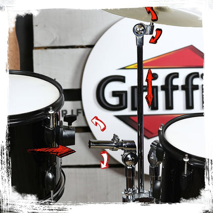 Double Tom Drum Stand with Cymbal Arm by GRIFFIN | Drummers Percussion Set Hardware with Dual Drum Mounts | Medium Duty Tom Holder with Double Braced Tripod Legs | Accommodates All Standard Cymbals