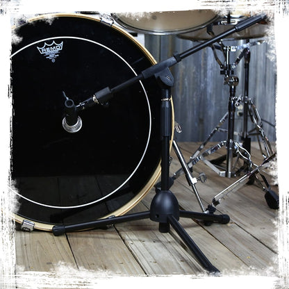 Short Microphone Stand with Boom Arm by GRIFFIN | Low Profile Tripod Mic Stand Mount for Kick Bass Drum, Studio Desktop Recording, Singing, & Guitar Amplifiers | Small Height Telescoping Boom Holder