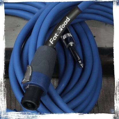 Speakon to 1/4" Male Cables (2 Pack) by FAT TOAD - 25 ft Professional Pro Audio Blue DJ Speaker PA Cord with Twist Lock Connector - 12 AWG Wire