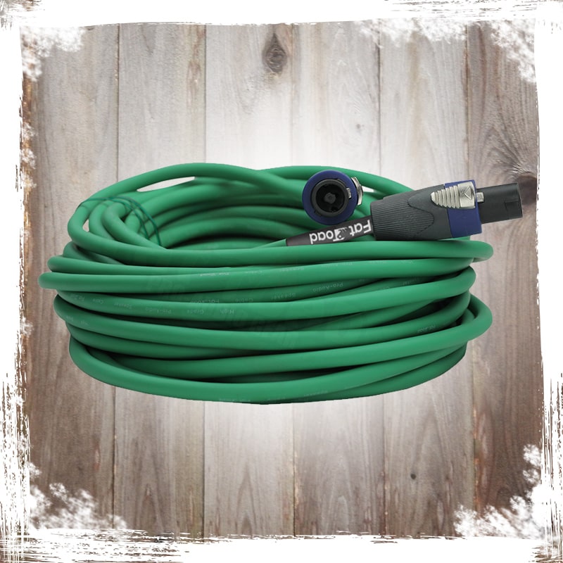 Speakon to Speakon Cables (2 Pack) by FAT TOAD - 50ft Professional Pro Audio Green Speaker PA Cord with Twist Lock Connector - 12 AWG Wire for Studio