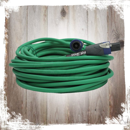 Speakon to Speakon Cables (2 Pack) by FAT TOAD - 50ft Professional Pro Audio Green Speaker PA Cord with Twist Lock Connector - 12 AWG Wire for Studio