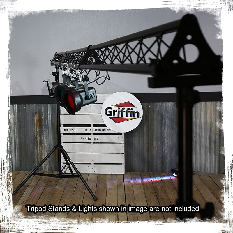 DJ Triangle Truss Extension Lighting System by GRIFFIN | Mounts on your Speaker Stands | Trussing Stage Kit for Smoke Machines & Dance Can Lights | C Clamps Mounting Brackets & Platform Hardware Set