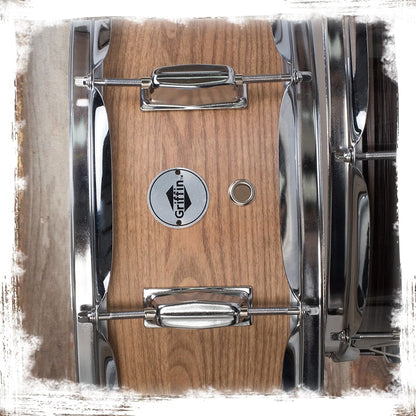 Oak Wood Snare Drum by GRIFFIN | PVC on Poplar Wood Shell 14" x 5.5" | Percussion Musical Instrument with Drummers Key for Students & Professionals|8 Tuning Lugs & Deluxe Snare Strainer