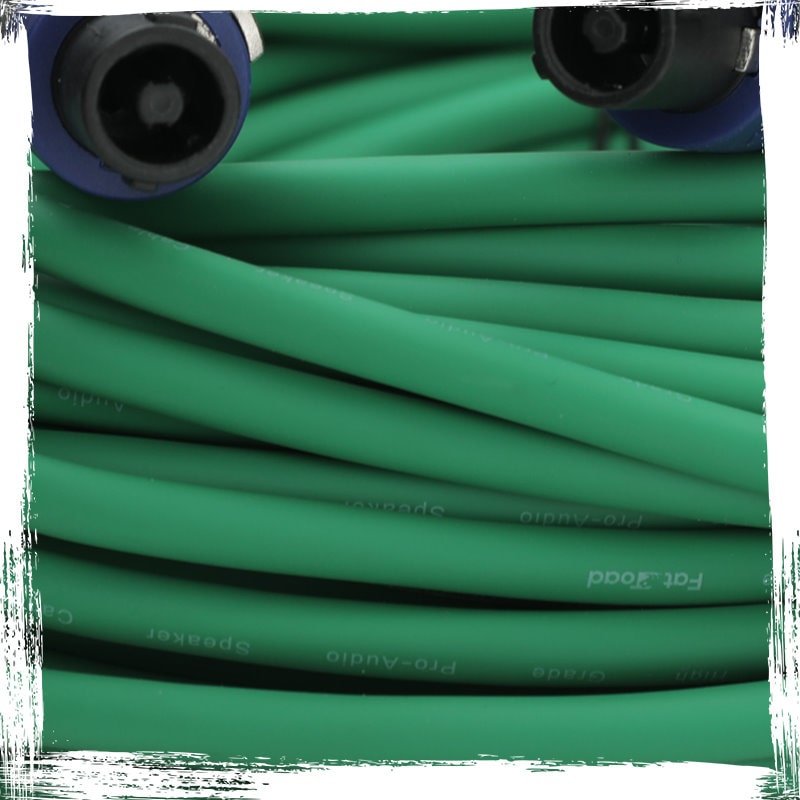 Speakon to Speakon Cables (2 Pack) by FAT TOAD - 50ft Professional Pro Audio Green Speaker PA Cord with Twist Lock Connector - 12 AWG Wire for Studio