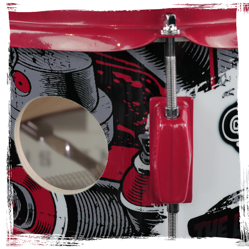 GRIFFIN Snare Drum Birch Wood Shell 14 X 6.5 Inch - Oversize 2.5" Large Vents & Custom Graphic Wrap (Limited Edition) - Red Hardware, 8 Tuning Lugs