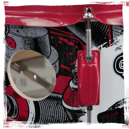 GRIFFIN Snare Drum Birch Wood Shell 14 X 6.5 Inch - Oversize 2.5" Large Vents & Custom Graphic Wrap (Limited Edition) - Red Hardware, 8 Tuning Lugs