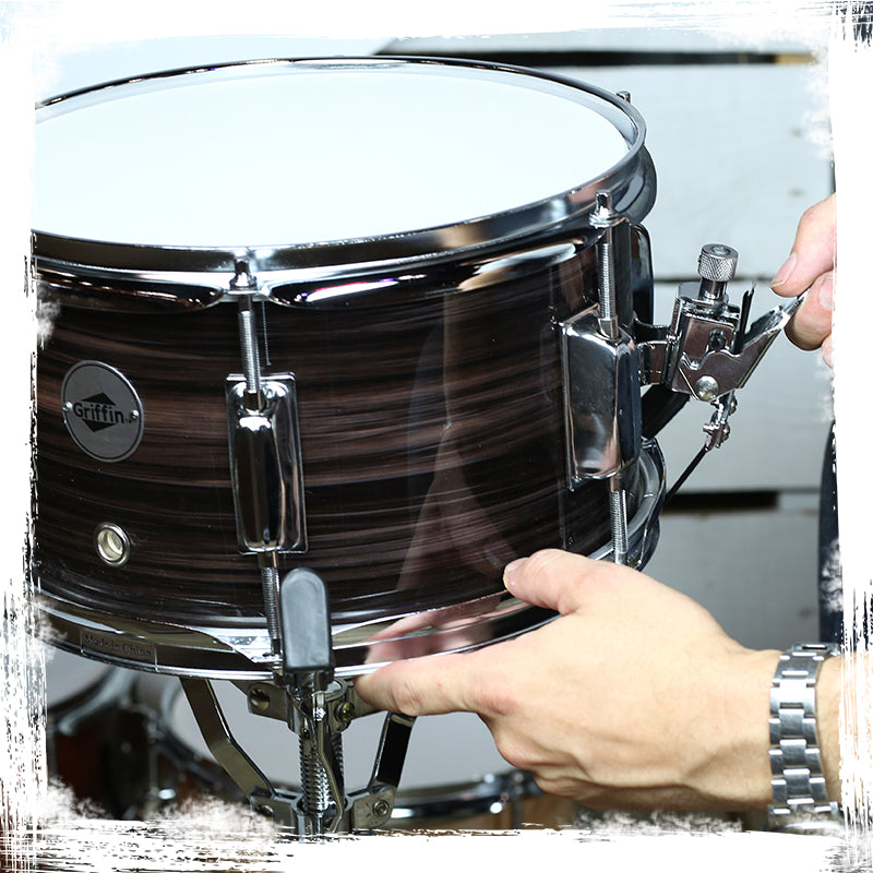 Popcorn Snare Drum by GRIFFIN - Firecracker Acoustic 10" x 6" Poplar Shell with Zebra Wood PVC - Soprano Mini Concert Marching Percussion Instrument