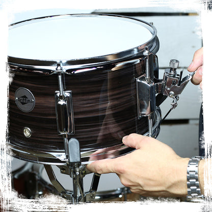 Popcorn Snare Drum by GRIFFIN - Firecracker Acoustic 10" x 6" Poplar Shell with Zebra Wood PVC - Soprano Mini Concert Marching Percussion Instrument
