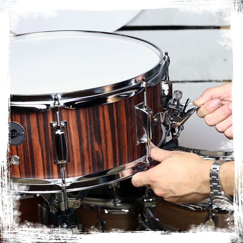 Snare Drum by GRIFFIN | 14" x 5.5"  Black Hickory PVC & Coated Head on Poplar Wood Shell | Acoustic Marching Percussion Instrument Set, Drummers Key, 8 Metal Tuning Lugs & Snare Strainer Throw Off Kit