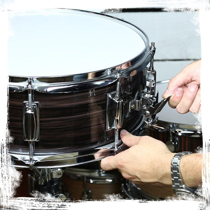 Deluxe Snare Drum by GRIFFIN | 14" x 5.5" Poplar Wood Shell with Zebra PVC Glossy Finish | Percussion Musical Instrument with Drummers Key for Students & Professionals | 8 Tuning Lugs & Snare Strainer