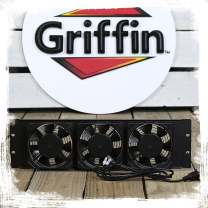 Rackmount Cooling Fan (2 PACK) by GRIFFIN - 3U Ultra-Quiet Triple Exhaust Fans to Keep Studio Audio Gear Cool - Rack Mount for Network IT Server Rails with Temperature Control Panel Cabinet