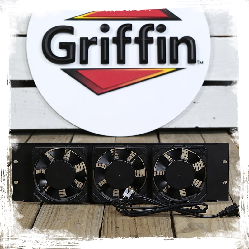 GRIFFIN Rackmount Exhaust Fan (4 PACK)- 3U Ultra-Quiet Triple Cooling Fans to Keep Studio Audio Gear Cool - Rack Mount for Network IT Server Rails with Temperature Control Panel Cabinet