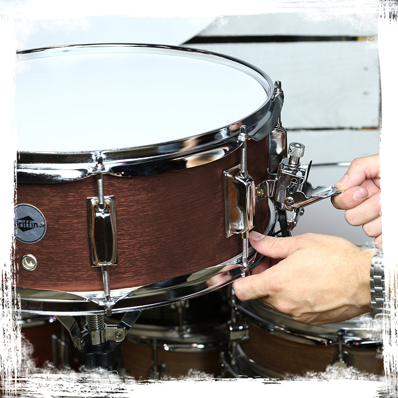 GRIFFIN Snare Drum - Poplar Wood Shell 14" x 5.5" with Flat Hickory PVC - 8 Metal Tuning Lugs & Snare Strainer Throw Off - Percussion Instrument Kit