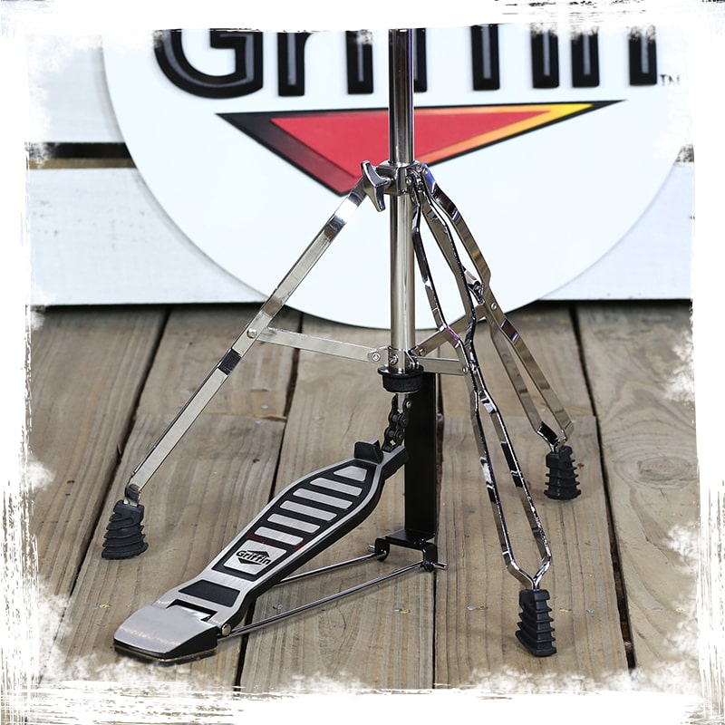 Deluxe Hi-Hat Stand by GRIFFIN | Hi Hat Cymbal Pedal With Pull Chain | HiHat Mount with Chrome Double Braced Hardware Accessory Set | Adjustable High Hat Holder Ideal for Mobile Percussion Drummers