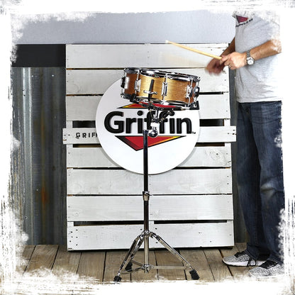 GRIFFIN Concert Stand-Up Snare Drum Stands (2-Pack) - Tall Adjustable Chrome Stand for Practice Pads & Drums - Extended-Height Hardware Mount Holder with Basket Clamp