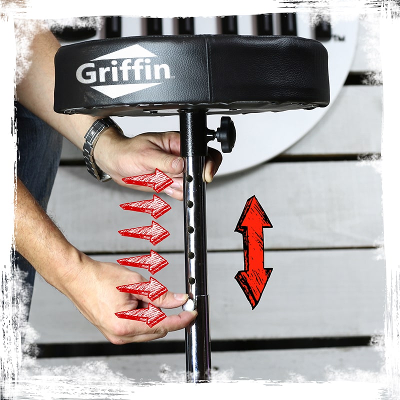 Drum Throne Stand by GRIFFIN | Padded Drummer’s Seat | Comfortable Drum Set Percussion Chair for Adults | Professional Musicians Guitar Stool Double Braced Hardware for Practice with Adjustable Height