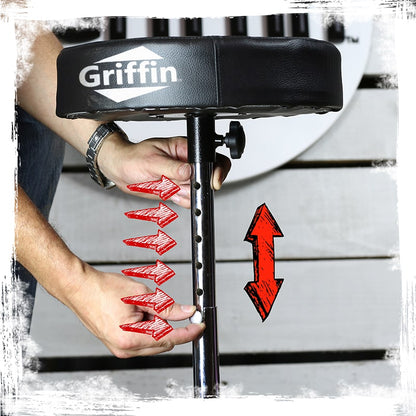 Drum Throne Stand by GRIFFIN | Padded Drummer’s Seat | Comfortable Drum Set Percussion Chair for Adults | Professional Musicians Guitar Stool Double Braced Hardware for Practice with Adjustable Height
