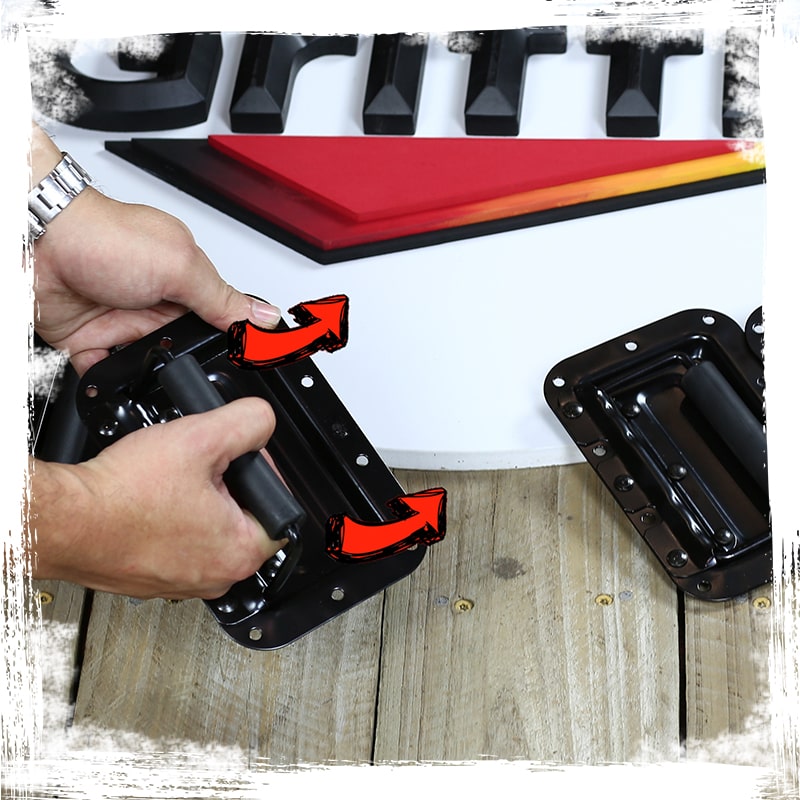 32 PACK -  Metal Flip Speaker Cabinet Handles for Rack Road Flight Trunk by GRIFFIN | Spring Loaded Flush Pull with Black Grip Rubber Padding for Chest Carry Case | DJ PA Pro-Audio Stage Gear Parts