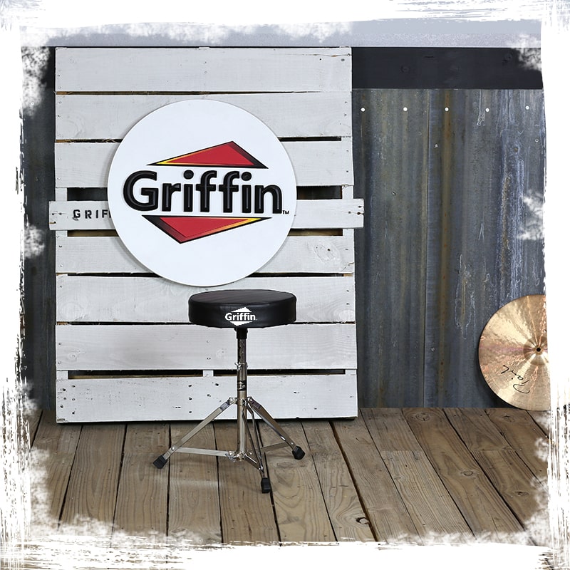 Drum Throne Stand by GRIFFIN | Padded Drummer’s Seat | Comfortable Drum Set Percussion Chair for Adults | Professional Musicians Guitar Stool Double Braced Hardware for Practice with Adjustable Height