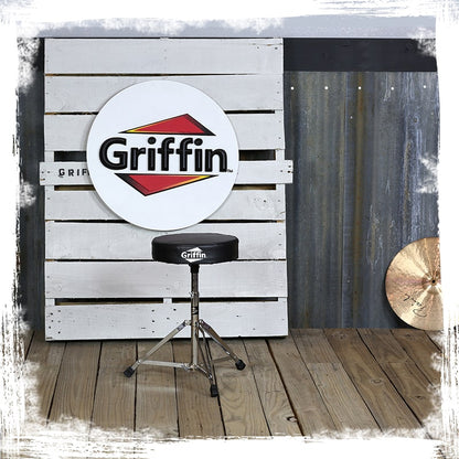 Drum Throne Stand by GRIFFIN | Padded Drummer’s Seat | Comfortable Drum Set Percussion Chair for Adults | Professional Musicians Guitar Stool Double Braced Hardware for Practice with Adjustable Height