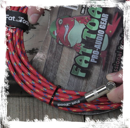 20 Foot Guitar Cords (16-Pack) by FAT TOAD - Right-Angle to Straight-End Instrument Cable with Tweed Cloth Jacket - 20FT 1/4-Inch TS Jack for Electric Guitar, Bass & Amp - Shielded 24 AWG Patch Conductor