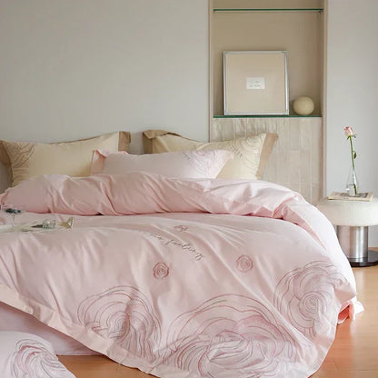 DecorBites™ Brushed Volcanic Fleece Cotton Duvet Cover Set with Embroidered Details