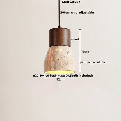 DecorBites™ LED Pendant Light: Modern Nordic Wood Canopy Yellow Travertine Luminaire