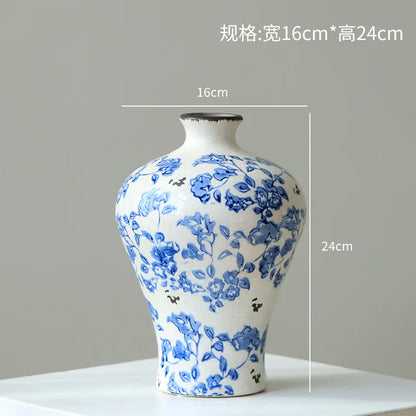 DecorBites™ Blue & White Porcelain Gourd Teapot Vase - Chinese Retro Flower Arrangement Accessories
