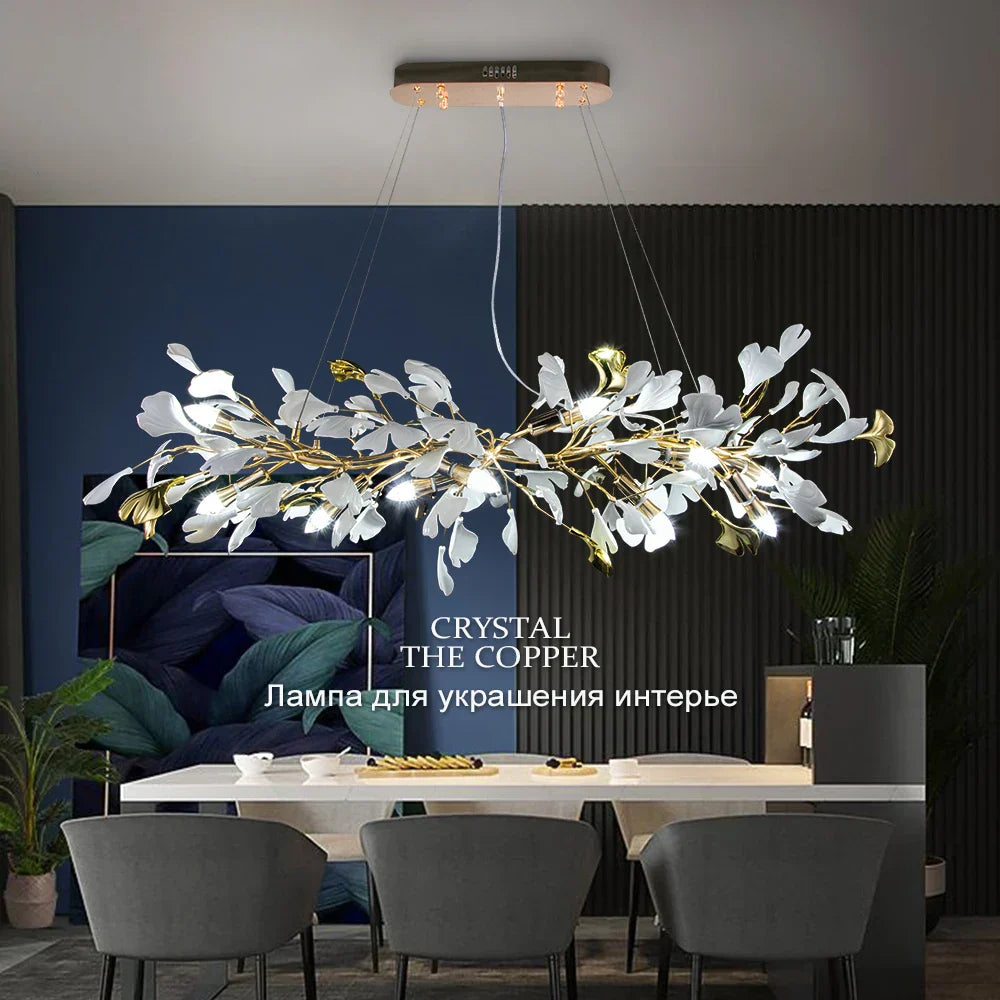 DecorBites™ Ginkgo Leaves Chandelier: Nordic Luxury Pendant Lamp for Hotel, Stairs, Living Room