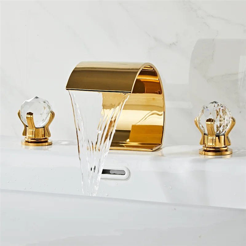 ™ Gold Crystal Handle Bathroom Faucet - Widespread Brass Sink Tap