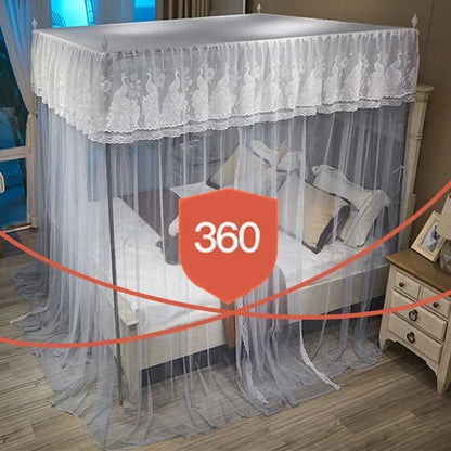DecorBites™ Lace Palace Mosquito Net Tent for Queen/Double Bed with Stainless Steel Frame