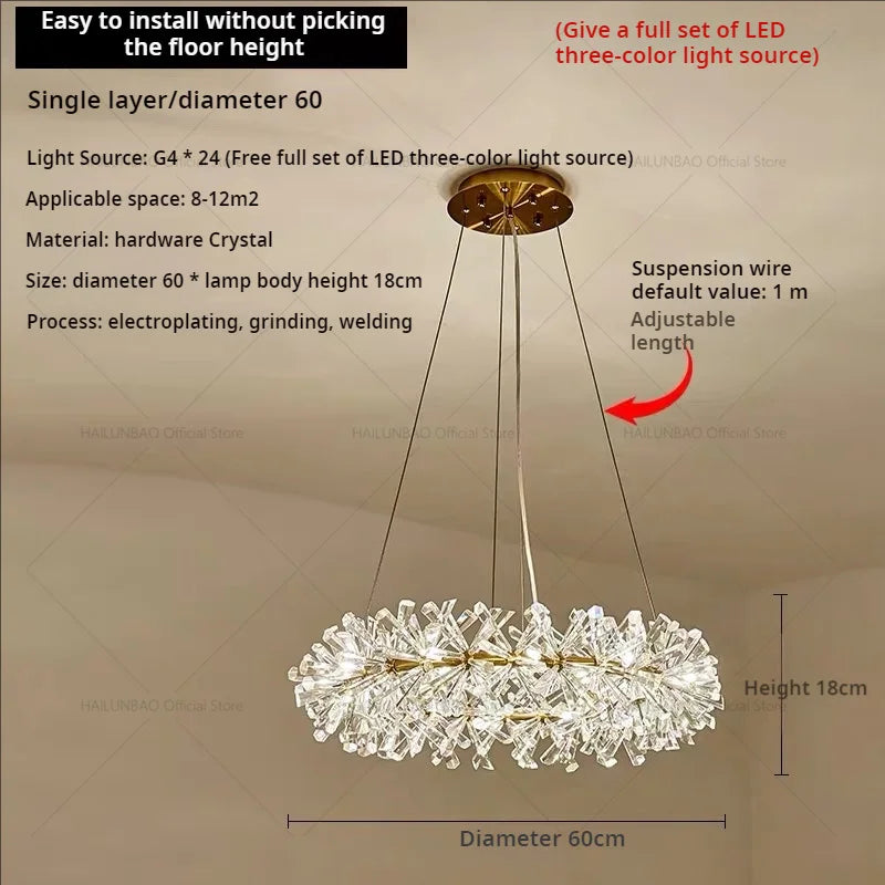 DecorBites™ Crystal Chandelier for Living and Dining Room High-End Elegant Bedroom Lighting