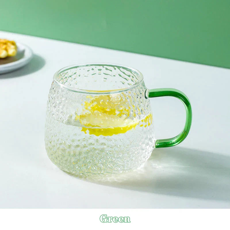 DecorBites™ 400ml Hammer Pattern Glass Mug - Heat Resistant with Hand Handle