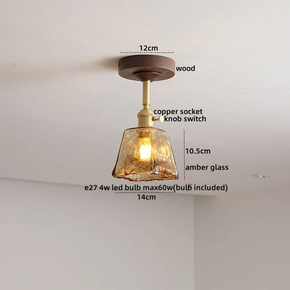 DecorBites™ Amber Glass Copper LED Ceiling Light Fixture for Modern Home Decor
